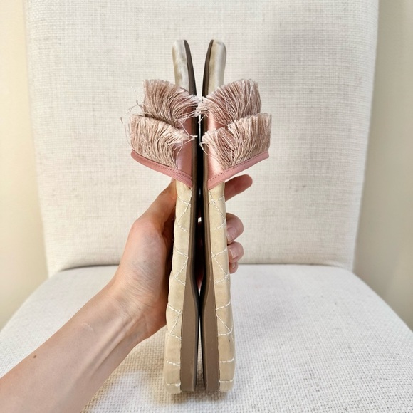 BIRDIES The Sparrow Blush Pink Fringe Slides Sandals Size 11 - Picture 13 of 16
